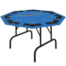 47 Folding Octagon Poker Table with Cup Holders for Game Night Blue