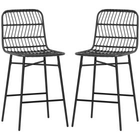 Rattan Counter Bar Stools Set of 2, 26" Counter Height Barstools with Back, Bar Chairs for Kitchen Island, Black
