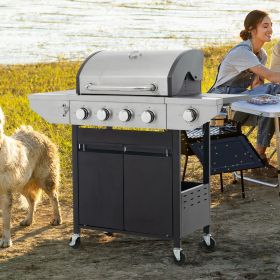 Propane Grill 4 Burner Barbecue Grill Stainless Steel Gas Grill with Side Burner, 46,500 BTU Outdoor Cooking, Patio, Garden Barbecue Grill