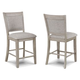 Farmhouse Style 2pc Tan / Beige Gray Finish Counter Height Chair Bar Stool Footrest Upholstered Back Seat Wooden Dining Room Furniture