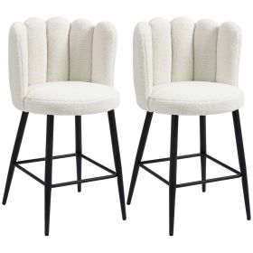 Faux Cashmere Bar Stools Set of 2 Counter Height Bar Stools with Back for Home Kitchen, 20.5"x19.7"x36.6", Cream