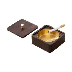 Wood Metal Ashtray Ash-Proof and Dust-Proof Design (Type: Ashtrays, Color: Dark Walnut)