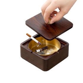 Wood Metal Ashtray Ash-Proof and Dust-Proof Design (Type: Ashtrays, Color: Walnut)