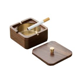 Wood Metal Ashtray Ash-Proof and Dust-Proof Design (Type: Ashtrays, Color: Black Walnut)