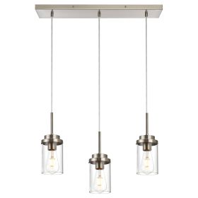 Kitchen Pendant Lighting Over Island 3 Lights Linear Chandelier Matte Black/ Brushed Nickel Finish Dining Room Light Fixtures Ceiling Hanging Lam (Color: Brushed Nickel)
