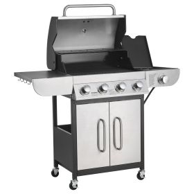 VEVOR Gas Grill, 4 Burner Propane Gas Grill with Side Burner, 425 SQ.In Grilling Area, Carbon Steel Enamel Grates, Outdoor 52 (Burner BTU: 12000 BTU x 4)
