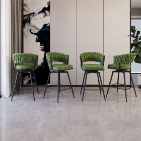 26" Bar Chair Suede Woven Bar Stool Set of 4,Black legs Barstools No Adjustable Kitchen Island Chairs (Color: Green)