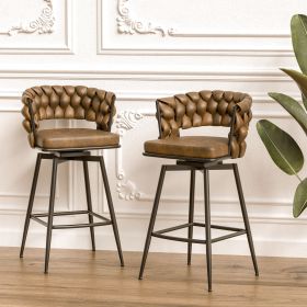28" 360 Swivel Bar Stools Set of 2 Modern Swivel Bar Chairs, Barstools Counter Height with High Backrest, Easy 3-5 Minute Assembly for Bar, Kitch (Color: Brown+PU)